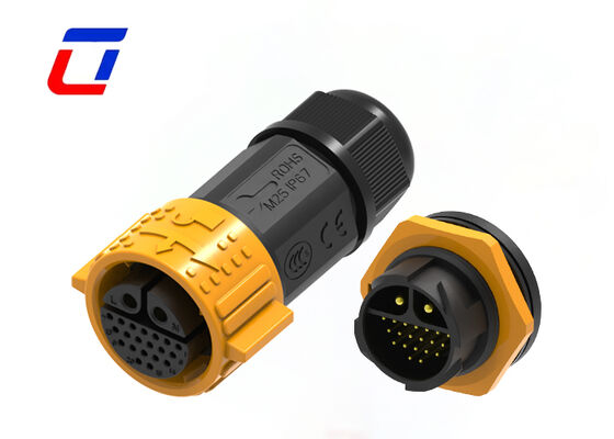 M25 Selbstverriegelung Schnellanschluss Rund 22Pin Messing Goldplattiert Multi Pin IP67 Wasserdicht